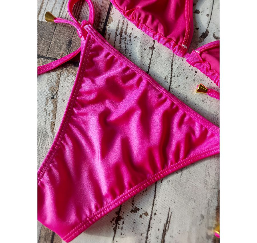 Biquini Cortininha Lacinho Pink Brilho ref bs 473