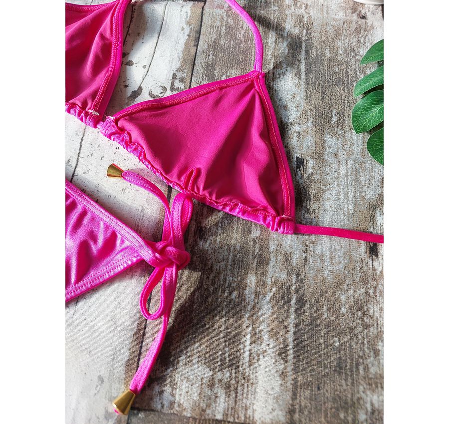 Biquini Cortininha Lacinho Pink Brilho ref bs 473