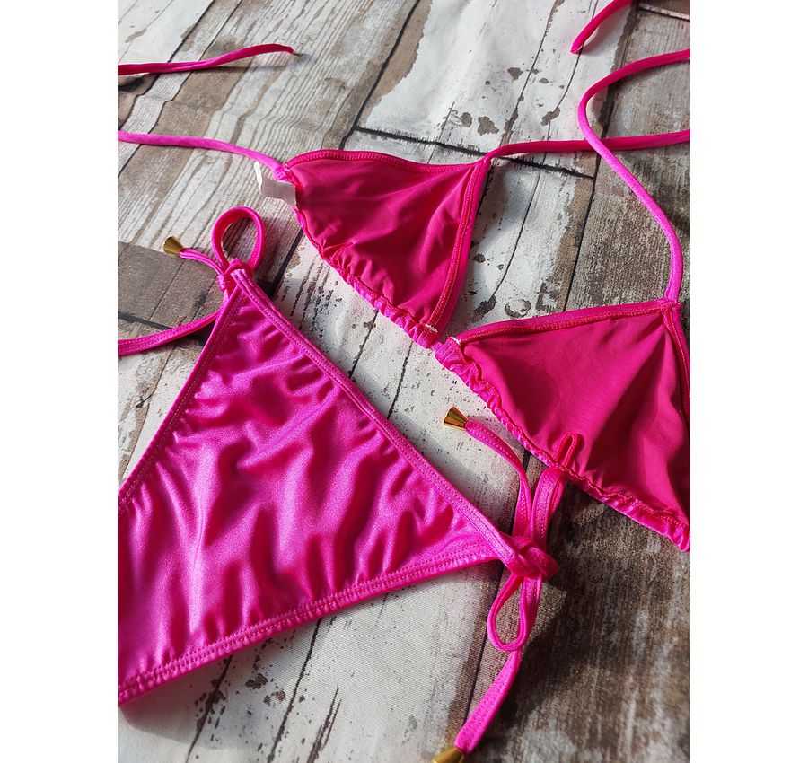 Biquini Cortininha Lacinho Pink Brilho ref bs 473