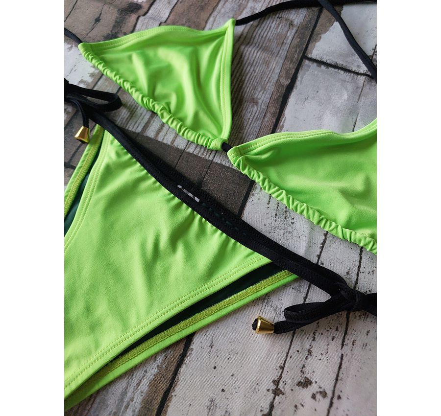 Biquini Cortininha Lacinho Verde Neon ref bs 476