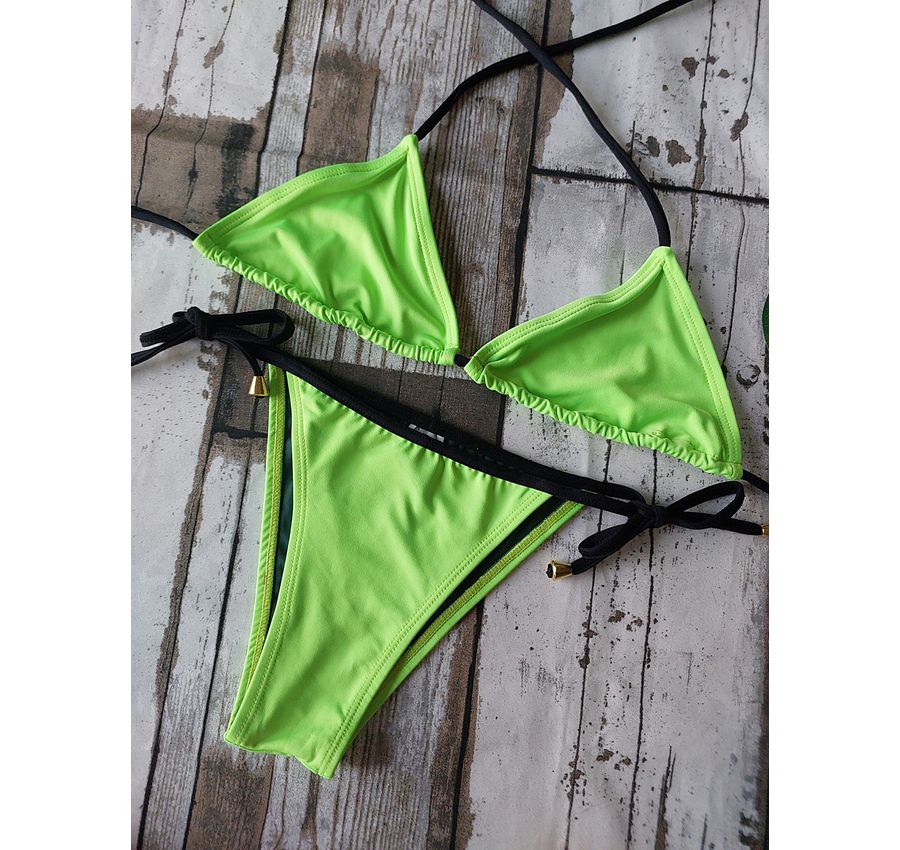 Biquini Cortininha Lacinho Verde Neon ref bs 476