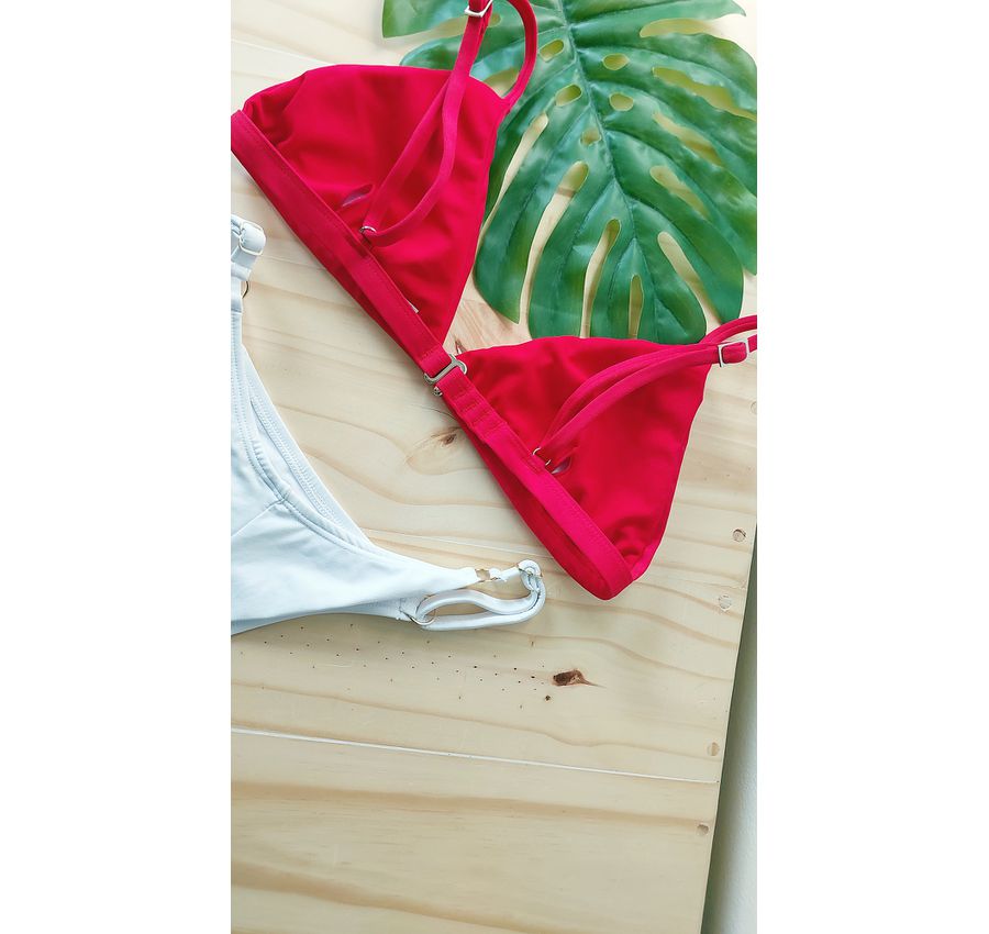 Biquini Fio Dental Calcinha Branca Top Fixo Vermelho 551