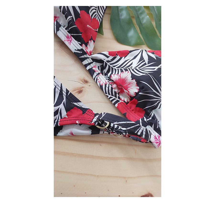 Biquini Fio Dental com Top Fixo Floral Vermelho 565