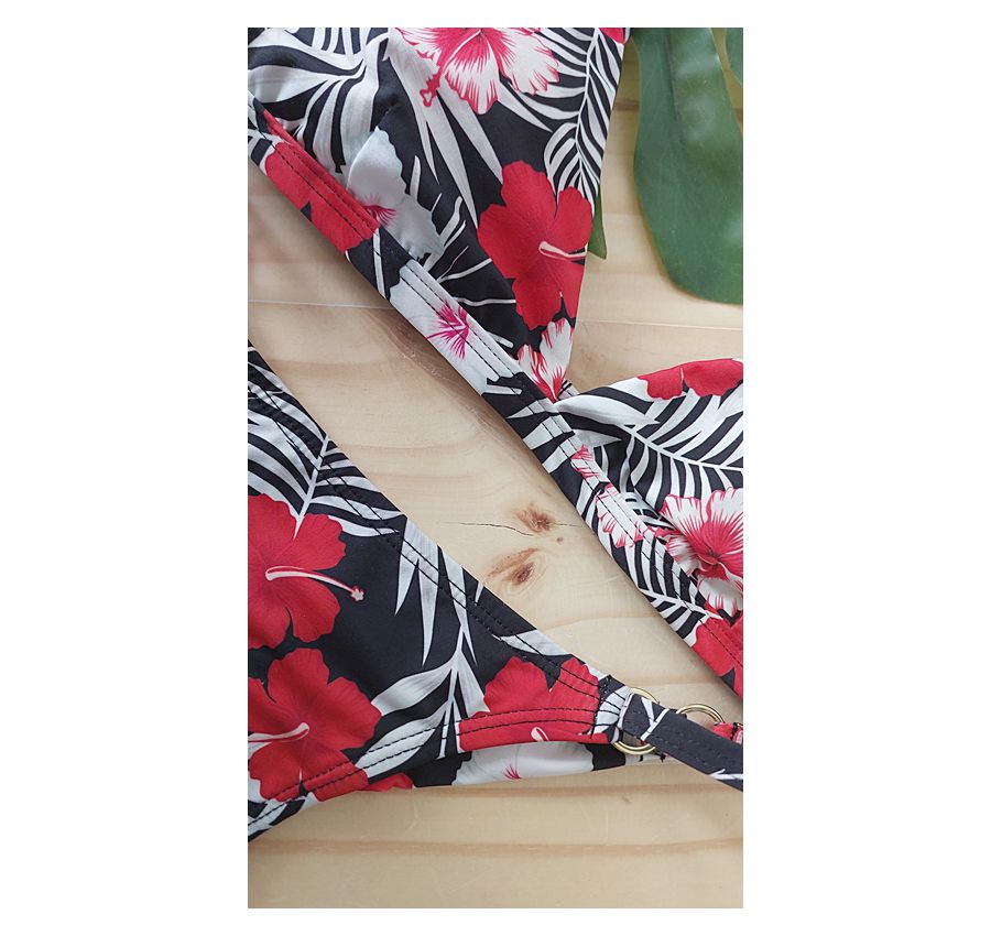 Biquini Fio Dental com Top Fixo Floral Vermelho 565