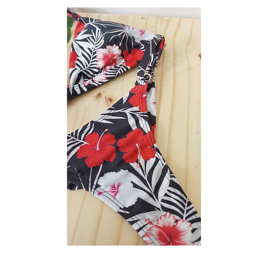Biquini Fio Dental com Top Fixo Floral Vermelho 565