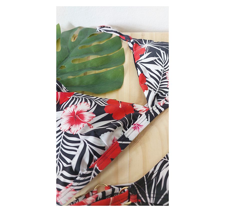 Biquini Fio Dental com Top Fixo Floral Vermelho 565