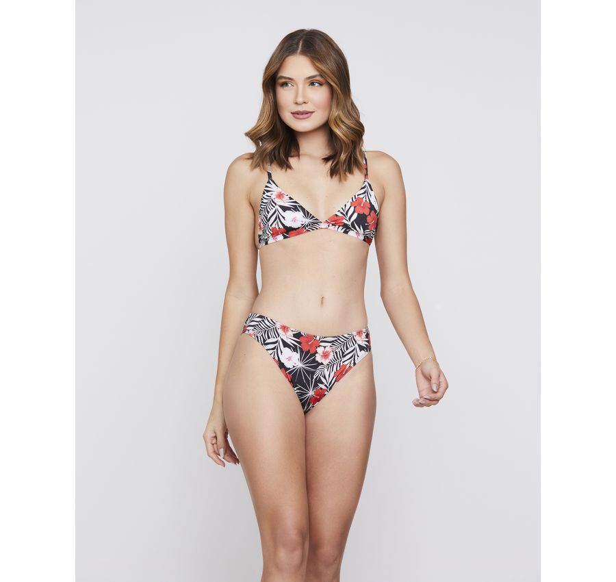 Biquini Clássico ( Cós Médio ) Floral Vermelho 732