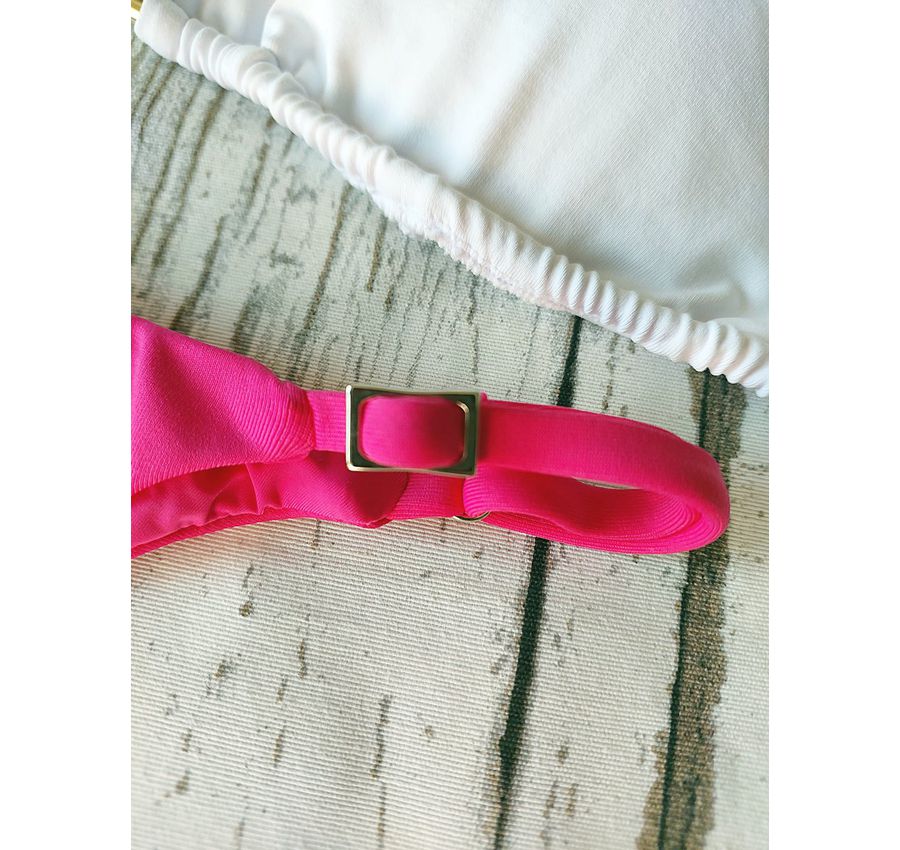 Biquini Top Branco e Calcinha Pink 490