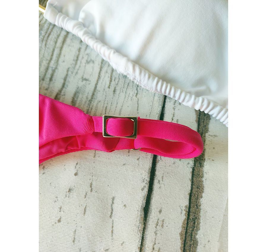 Biquini Top Branco e Calcinha Pink 490
