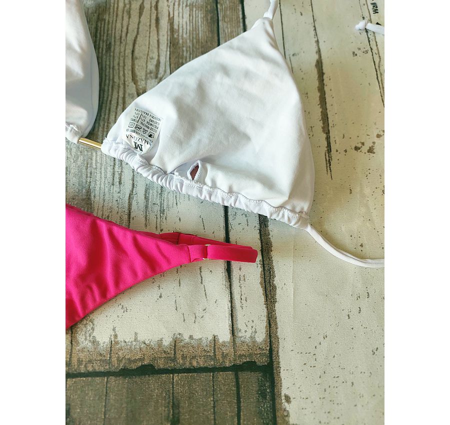 Biquini Top Branco e Calcinha Pink 490