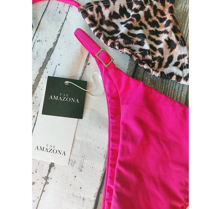 Biquini Top Oncinha com Calcinha Pink 493