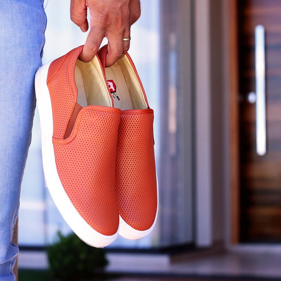 Sapatênis Slip On Couro Terracota Forro de Couro Berlutini