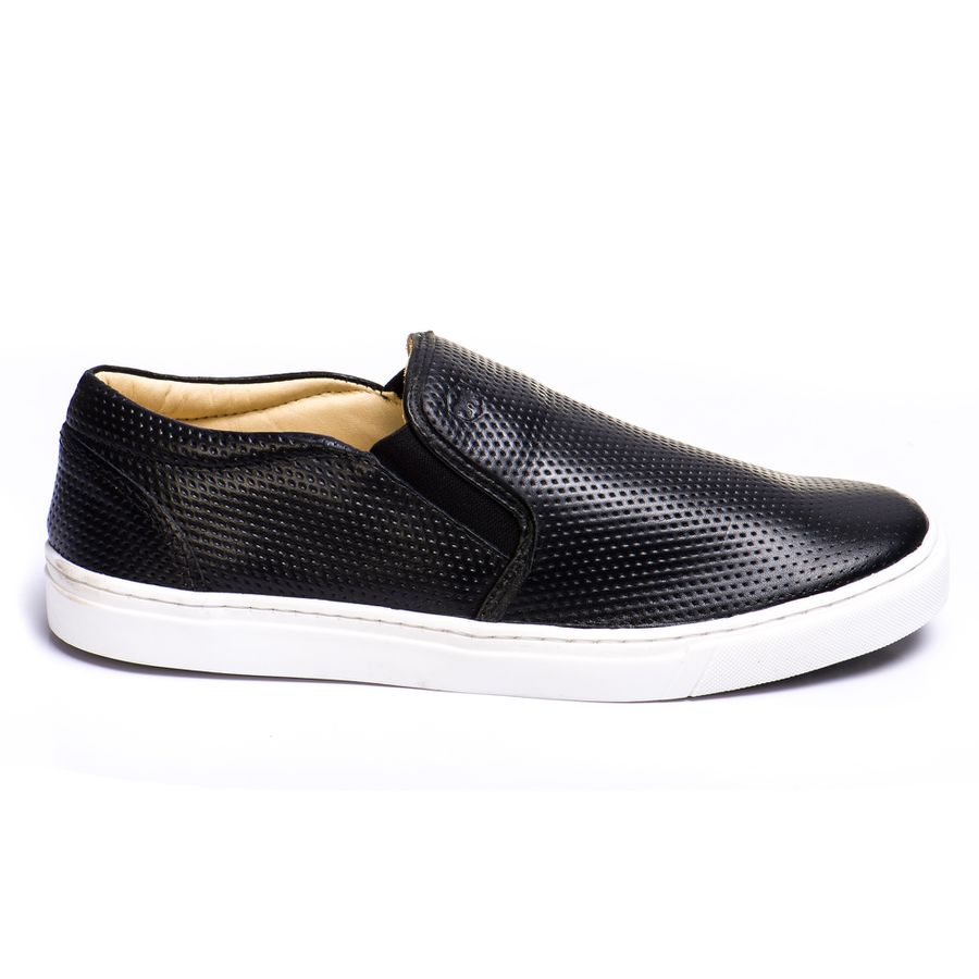 Sapatênis Slip On Couro Preto Forro de Couro Berlutini