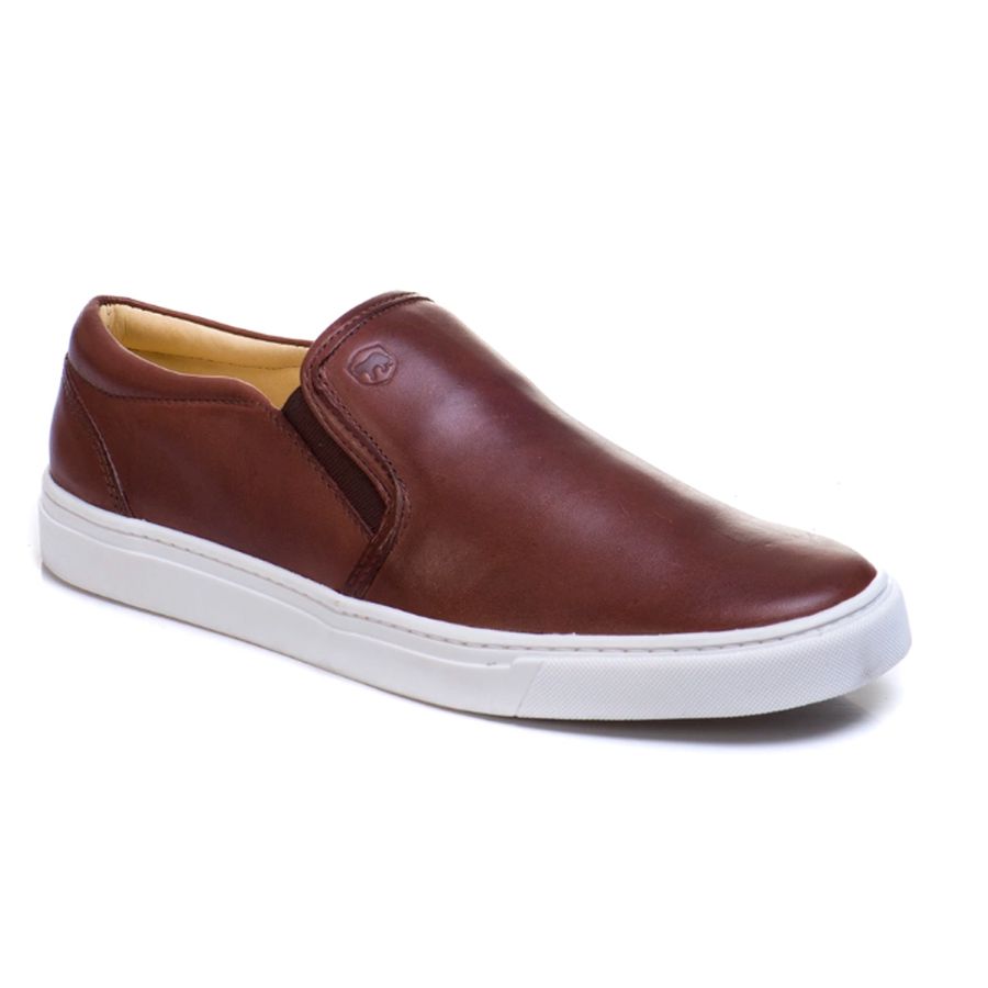 Sapat nis Slip On Liso Couro Caf Forro de Couro Berlutini