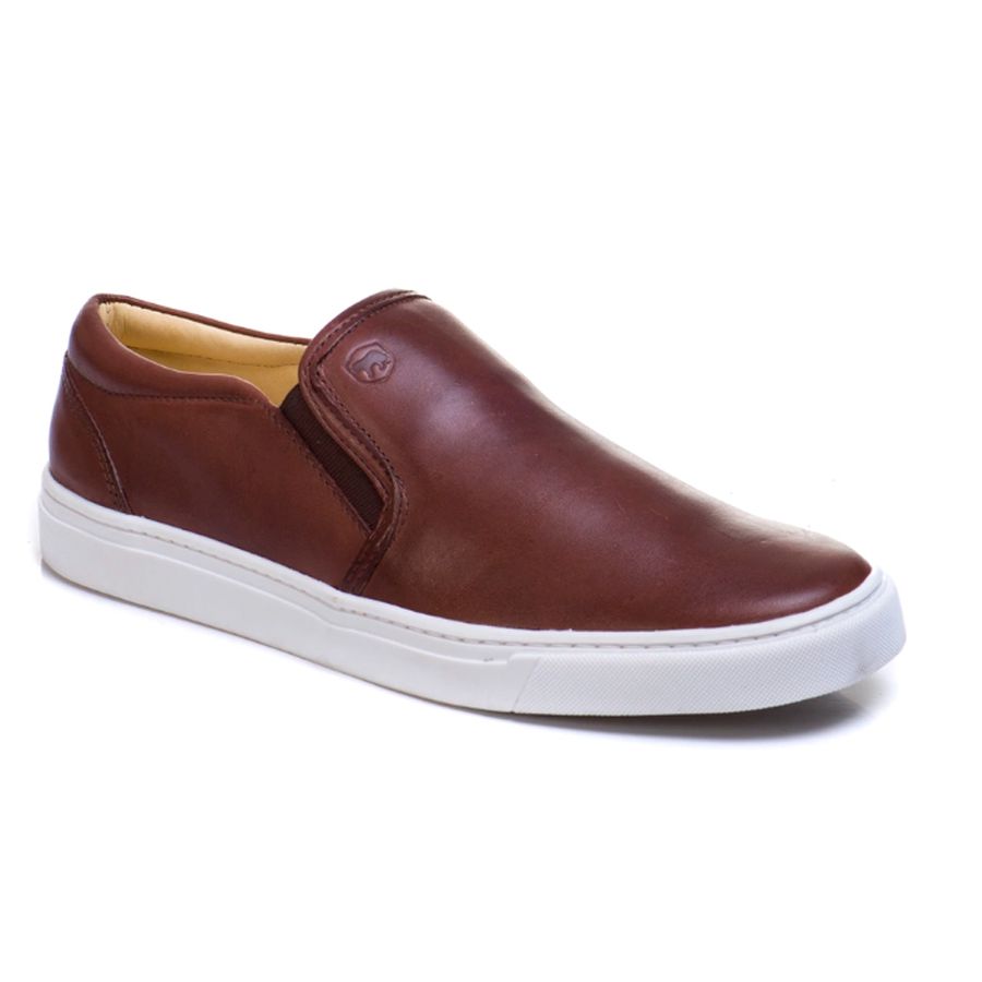 Sapatênis Slip On Liso Couro Café Forro de Couro Berlutini 