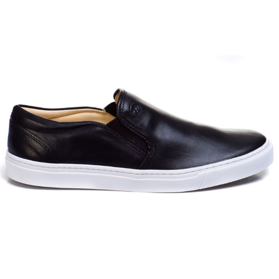 Sapatênis Slip On Liso Preto Sola Branca Forro de Couro Berlutini 