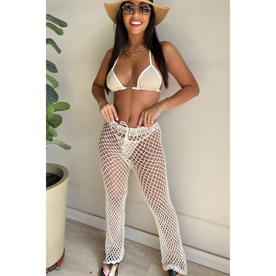 Kit Calça Croche Buzios + Biquini Cortininha Marquinha de Fita Nude
