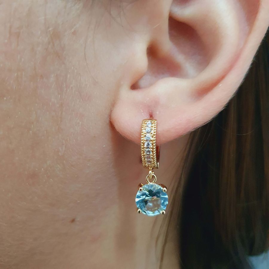 Mini Argola Zircônia Dourado Azul 