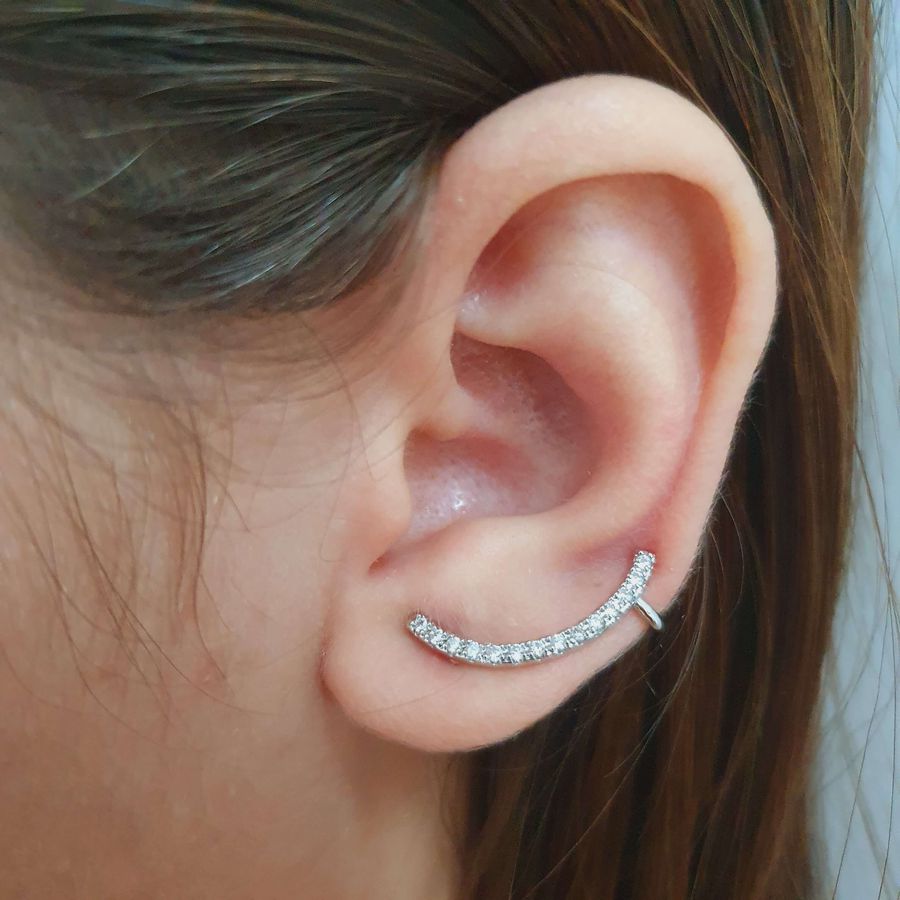 Brinco Ear Cuff Zircônia Prata 