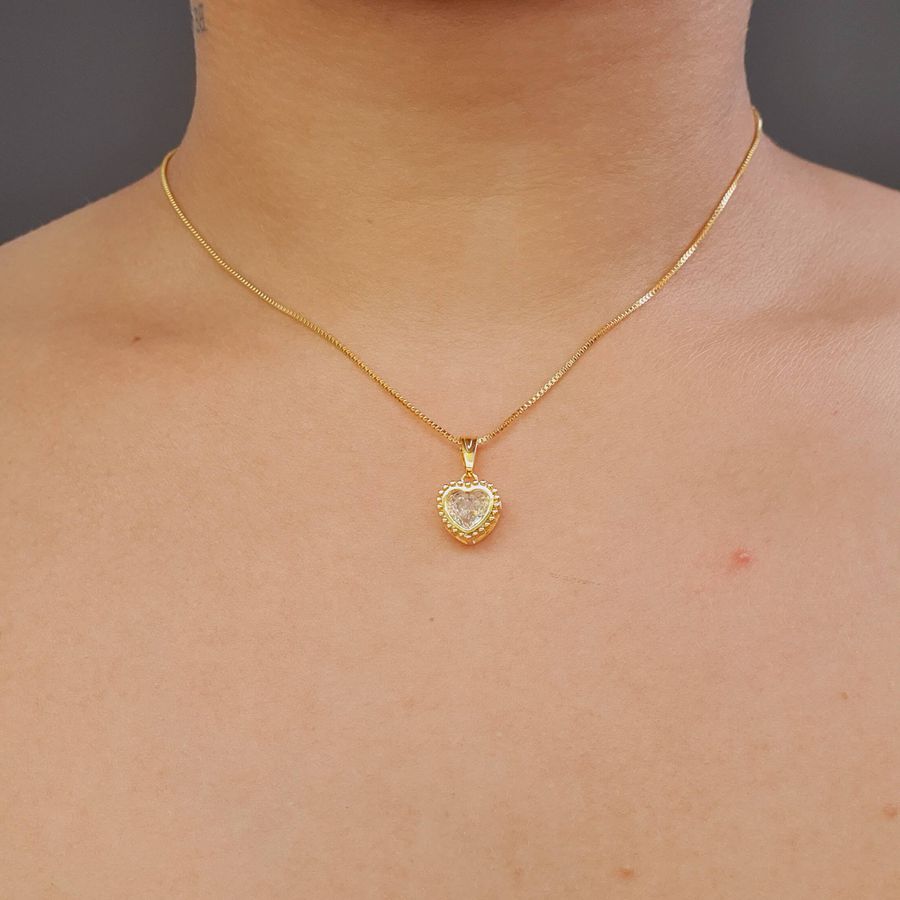 Colar Folheado A Ouro 18K Com Zircônia Coração