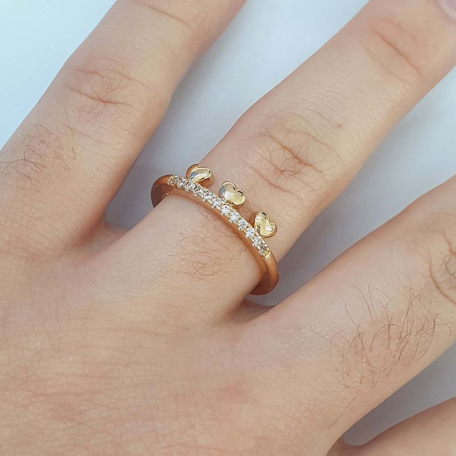 Anel Com Zircônia Coração Dourado 