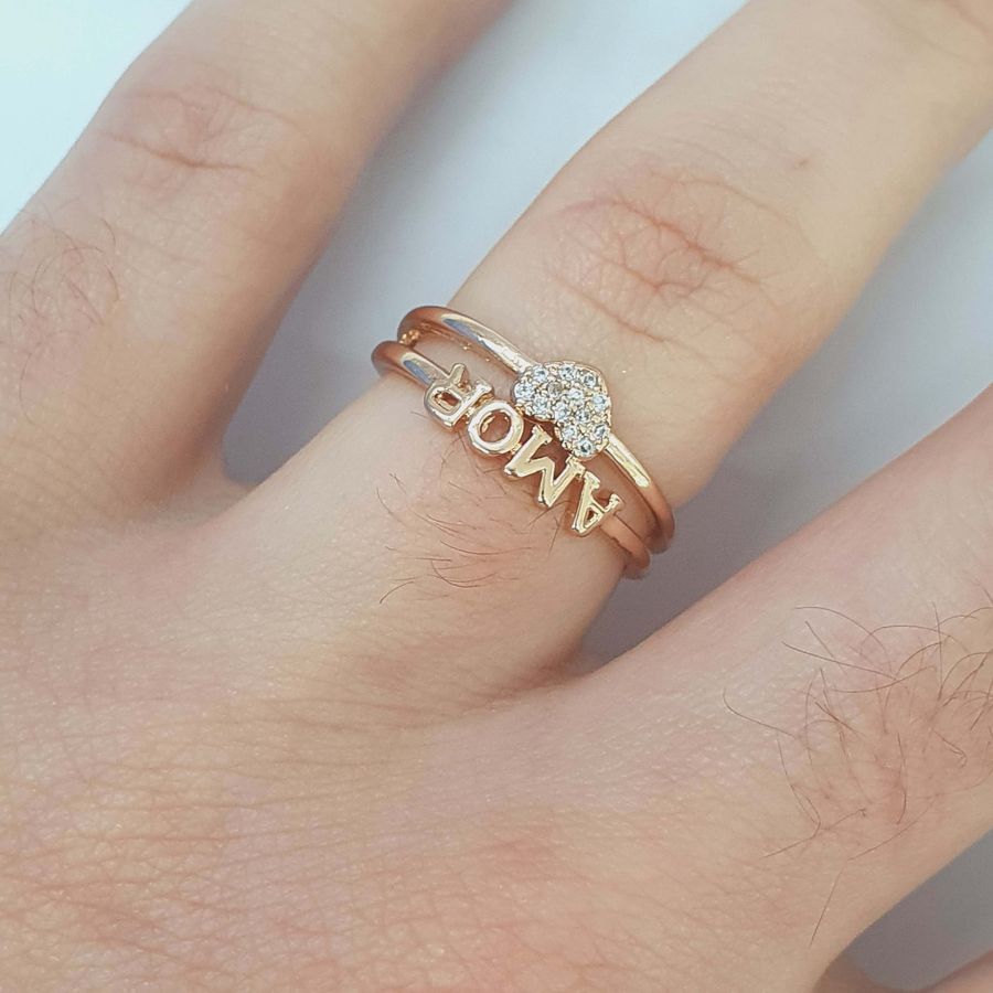 Anel Com Zircônia Amor Dourado 