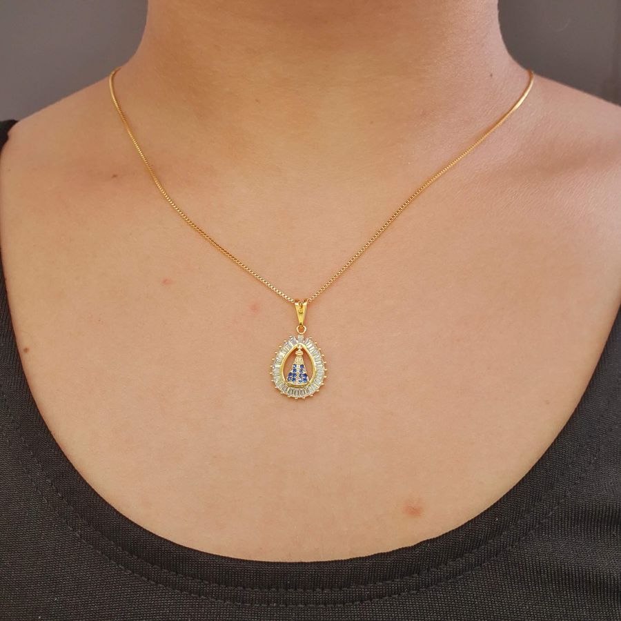 Colar Folheado A Ouro 18K Com Zircônia Nossa Senhora Aparecida 