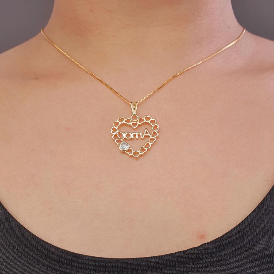 Colar Folheado A Ouro 18K Com Zircônia Coração 