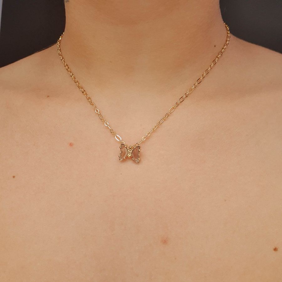 Colar Choker Folheado A Ouro 18K Borboleta Fumê 