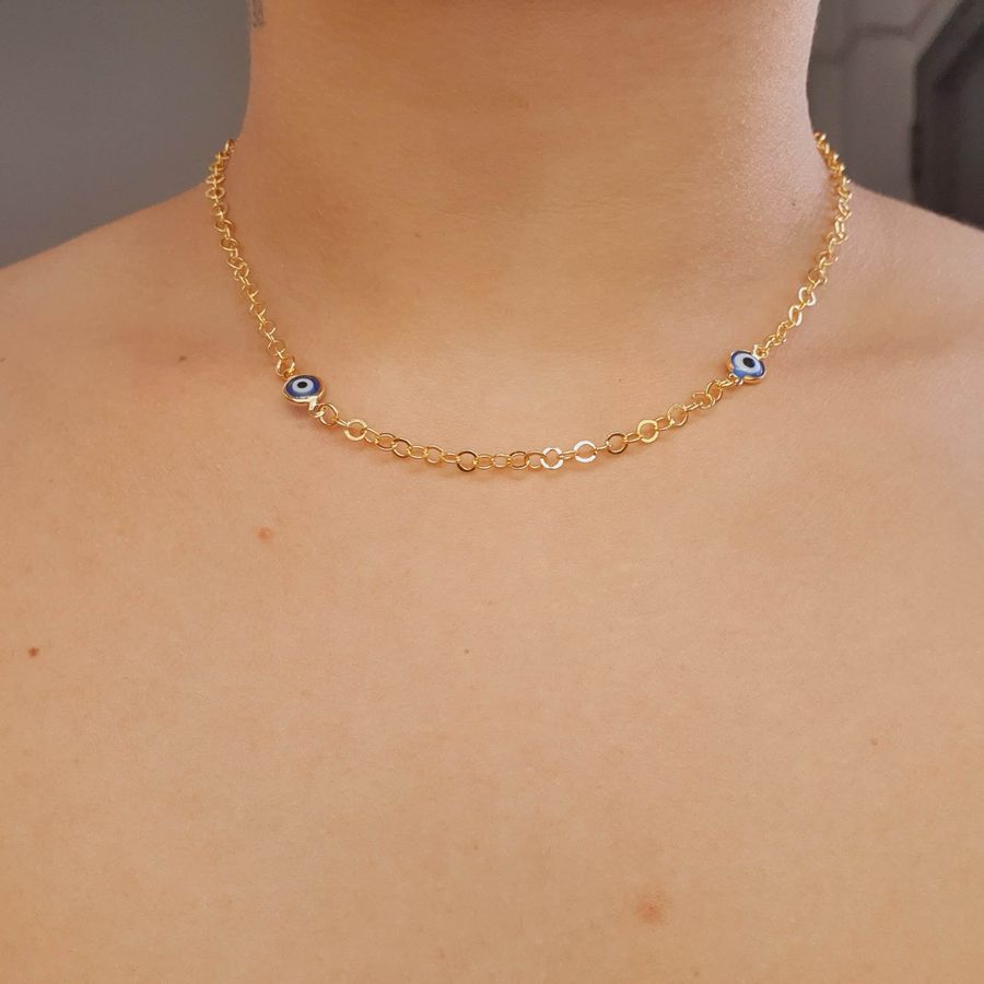 Colar Choker Folheado A Ouro 18K Olho Grego 