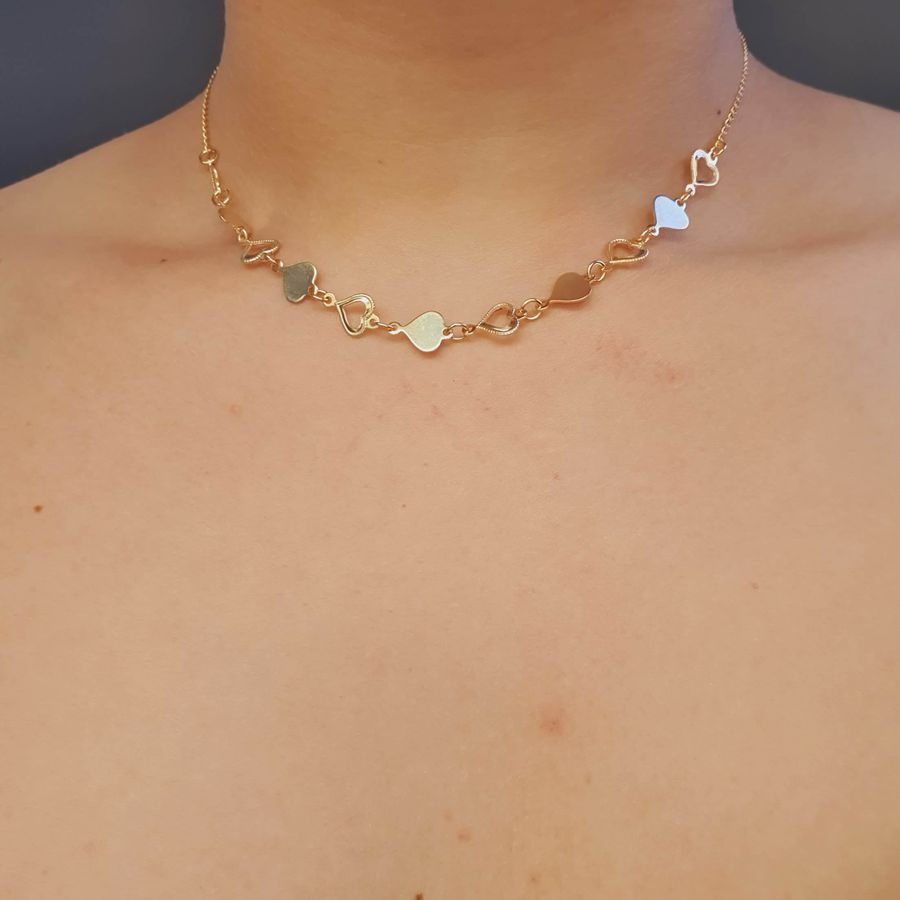 Colar Choker Folheado A Ouro 18K Coração