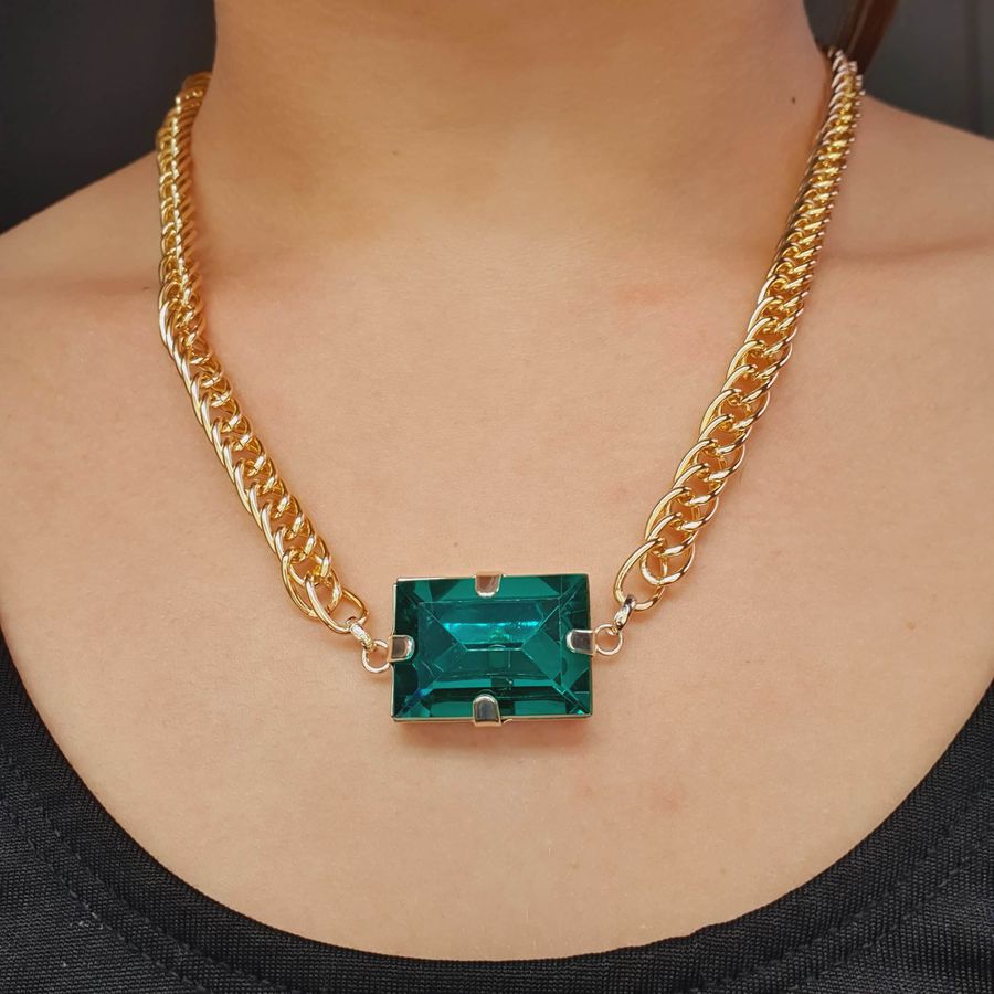 Colar Elos Folheado A Ouro 18K Verde 