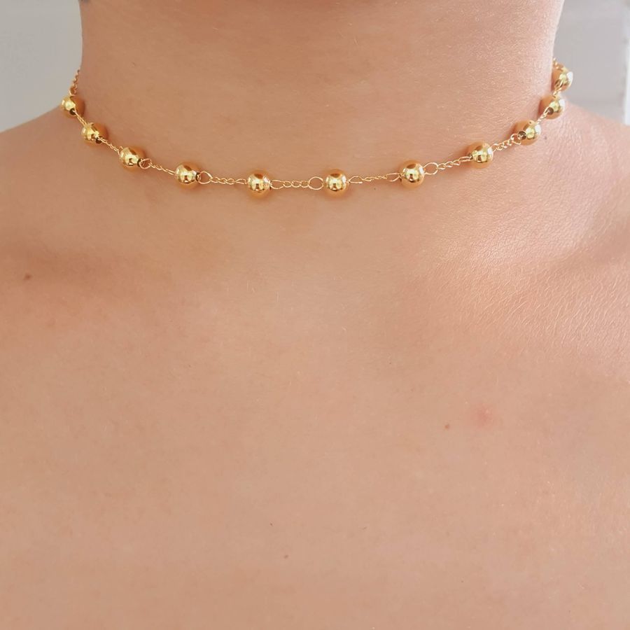 Colar Folheado A Ouro 18K Esferas 