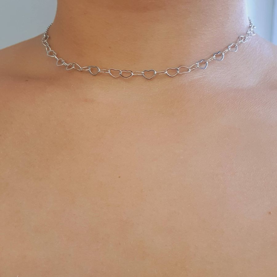 Colar Folheado A Prata 925 Coração Vazado 