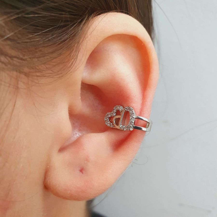 Piercing Fake Com Zircônia (Uma Unidade) Coração Prata 