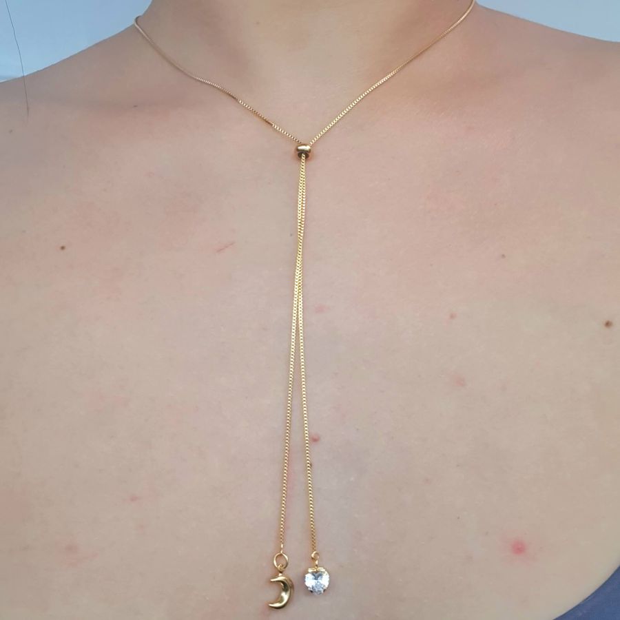 Colar Gravatinha Folheado A Ouro 18K Lua (Antialérgico) 