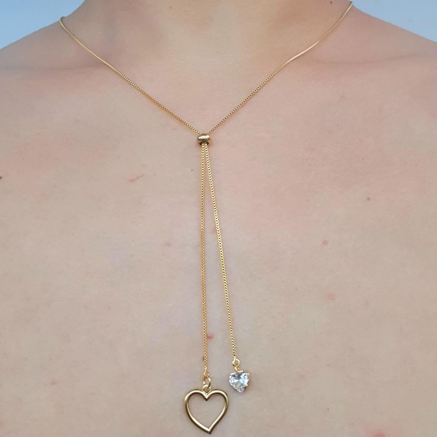 Colar Gravatinha Folheado A Ouro 18K Coração (Antialérgico) 