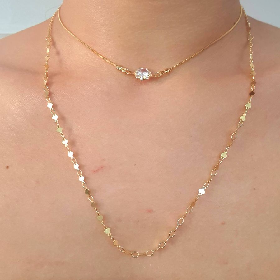 Colar Duplo Folheado A Ouro 18K Ponto De Luz (Antialérgico) 