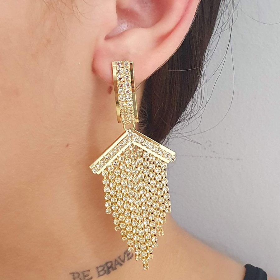 Brinco Franja Folheado a Ouro 18K Cascata (Antialérgico) 