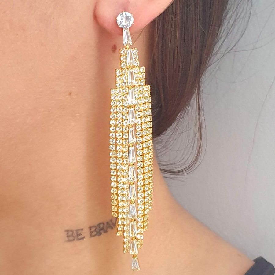 Brinco Franja Folheado a Ouro 18K Cascata (Antialérgico) 