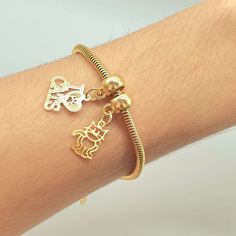 Pulseira Cilindral Folheada A Ouro 18K Gatinho 