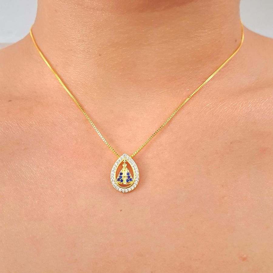 Colar Folheado A Ouro 18K Com Zircônia Nossa Senhora Aparecida