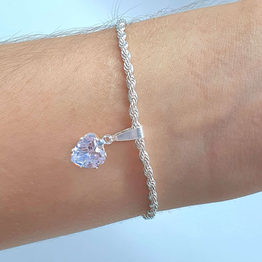 Pulseira Folheada A Prata 925 Baiana Com Coração 