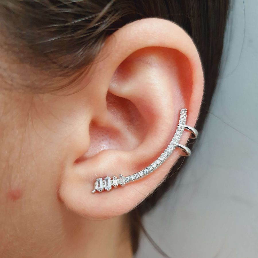 Brinco Ear Cuff Prata Branco 