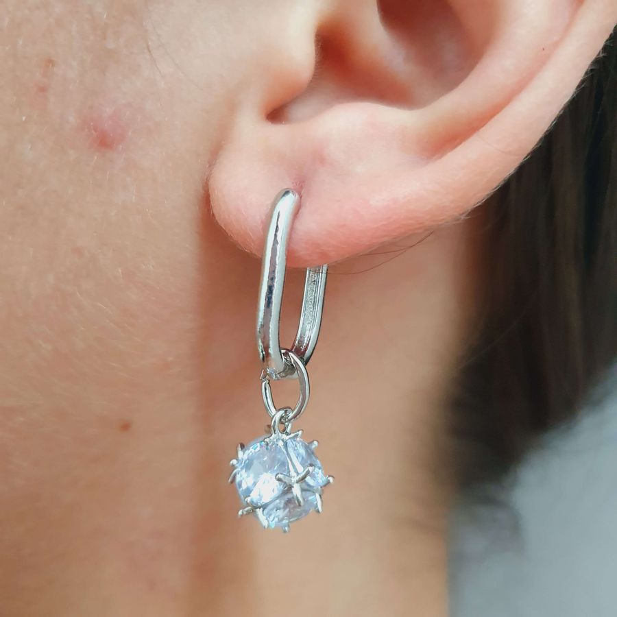 Argola Com Strass Prata 