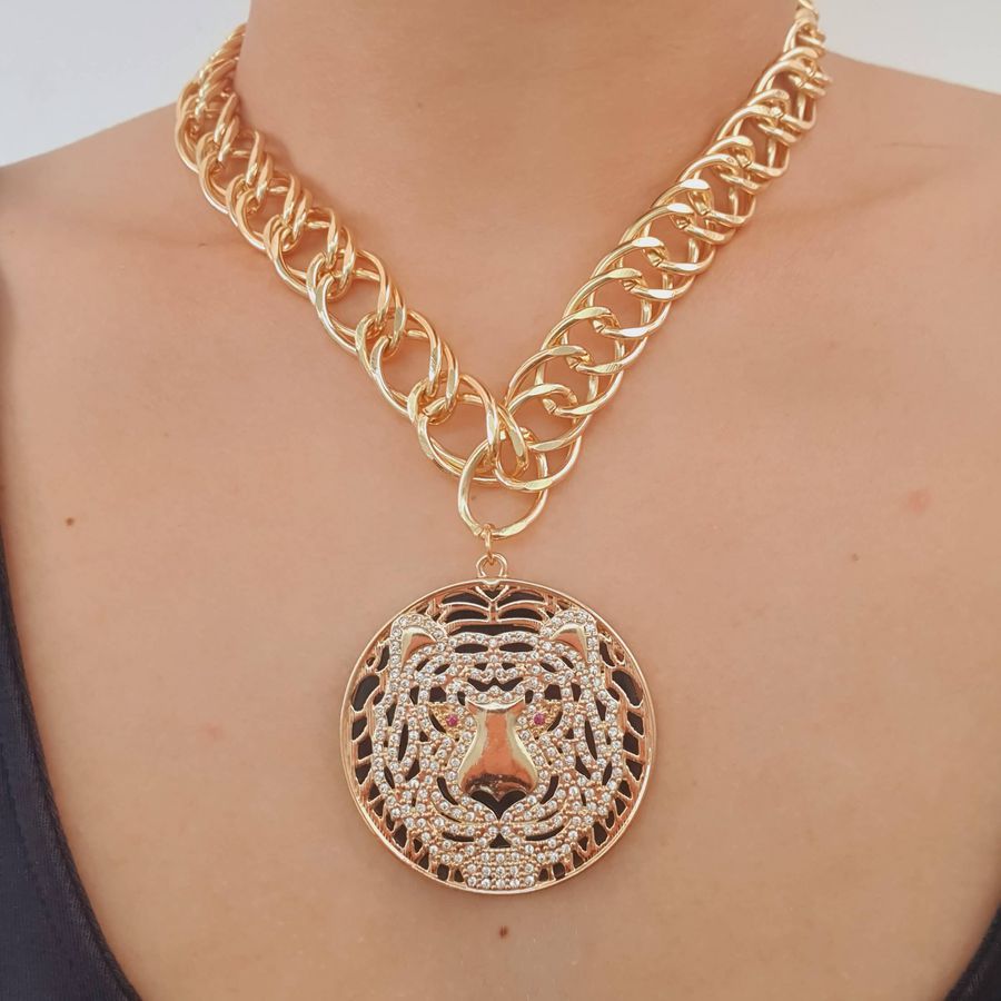 Colar Folheado a Ouro 18K Tigre