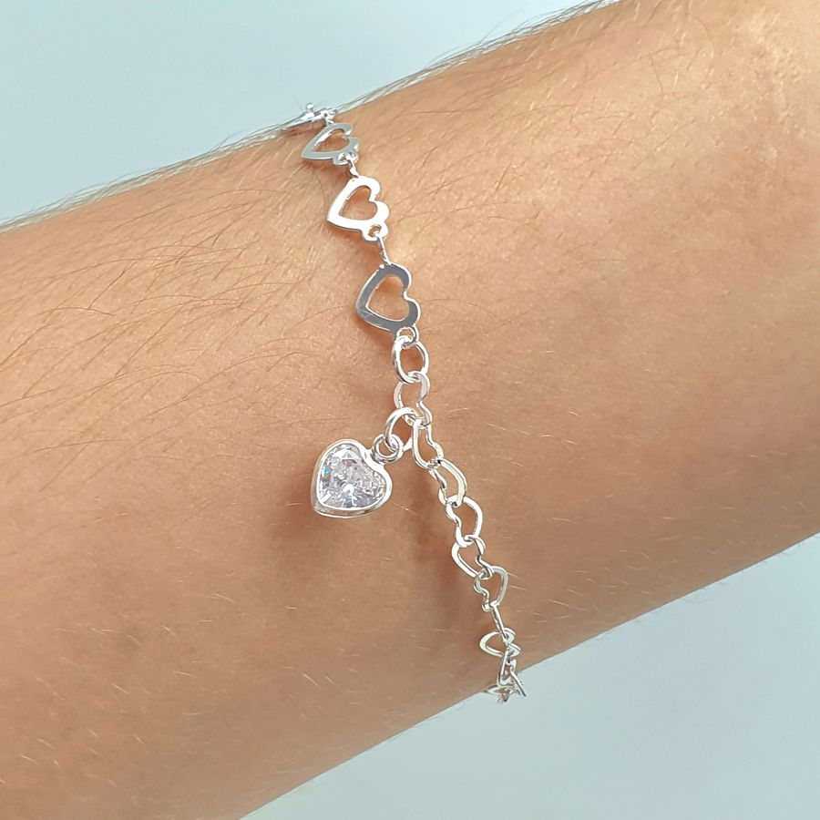 Pulseira Folheada A Prata 925 Coração 