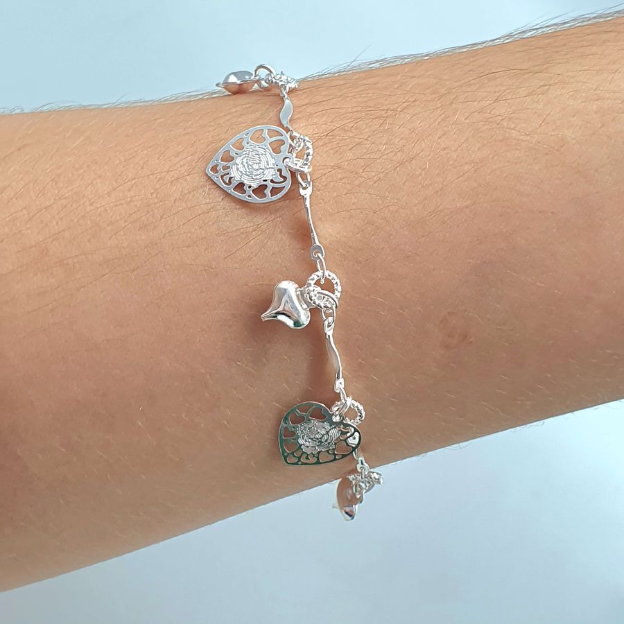 Pulseira Folheada A Prata 925 Coração 