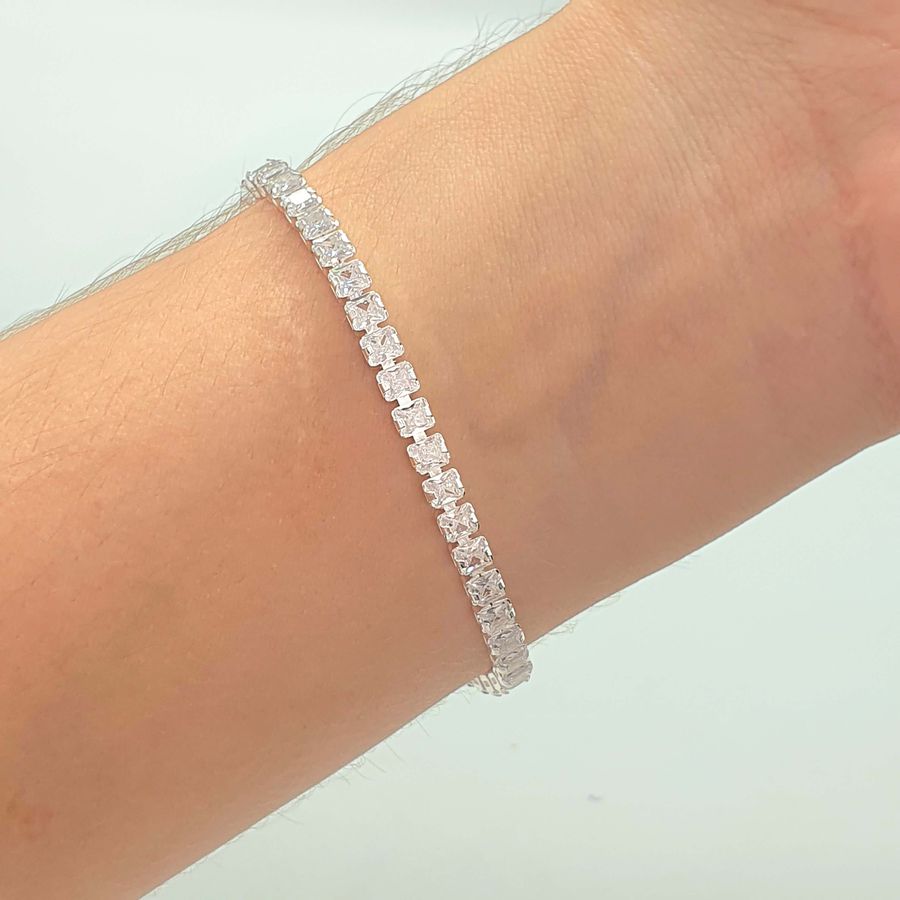 Pulseira Folheada A Prata 925 Com Zircônia Cravejada 