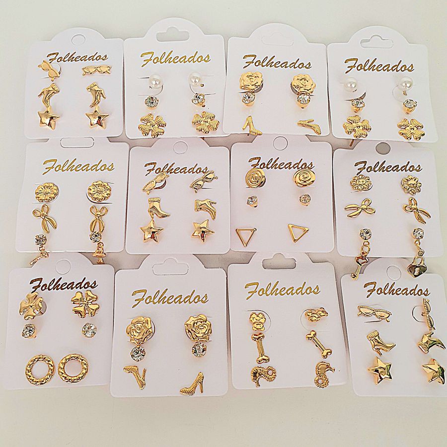 Lote Com 12 Kits De Brincos Folheados a Ouro 18K 2